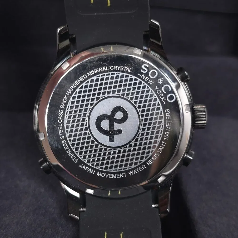 SO & CO NY New Mens Watch Analog Digital Black Yellow Sport 100M Water Resistant